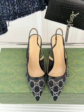 GG HIGH SLINGBACK 8.5 CM IN BLACK CLASSIC POINTED-TOE MESH WITH RHINESTONE EMBELLISHMENTS